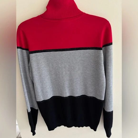 Calvin Klein Women's Colorblocked Turtleneck Sweater Red Size S/P - Picture 6 of 12